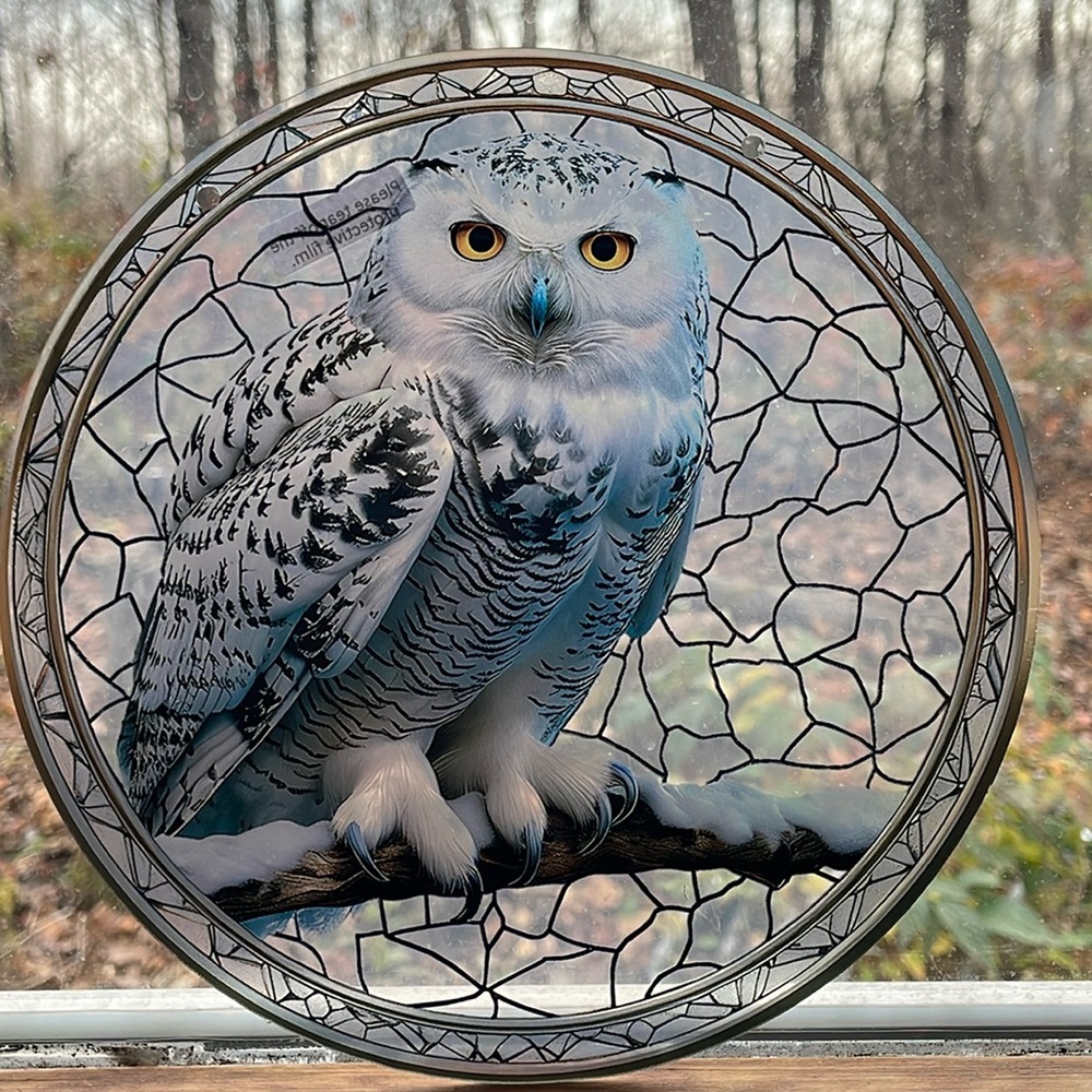 Suncatcher Acrylic White Snowy Owl Wildlife Animal Home Cabin Seasonal Decoratio